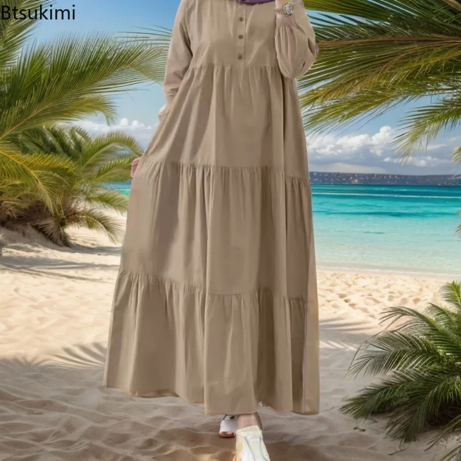 2024 แฟชั่น Eid Mubarek มุสลิม Abaya Hijab ผู้หญิงแขนยาว Maxi ชุดดูไบ Casual Kaftan Robe Femme Party Sundress