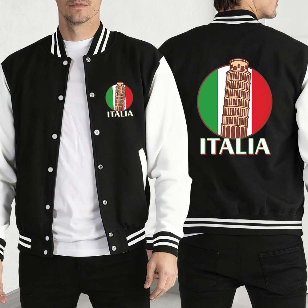

Leaning Tower Of Pisa Italy Men Jacket Street Casual Menswear Fashion Fleece Loose Baseball Jersey Unisex Personality Clothing