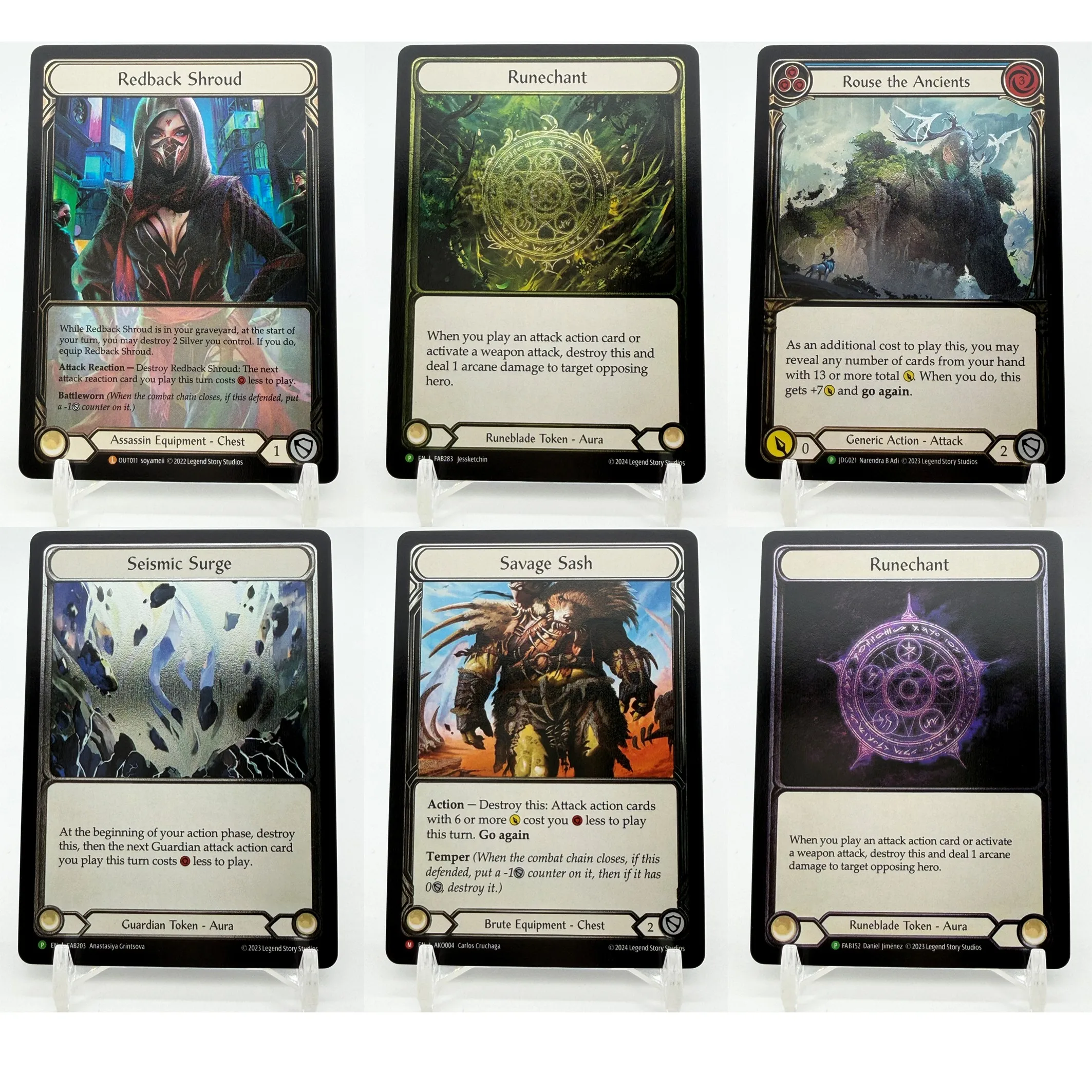 Proxy Cards Flesh and Blood TCG FAB Elite Set Judge Rouse the Ancients Redback Shroud Savage Sash JDG021 OUT011 AKO004 FAB152