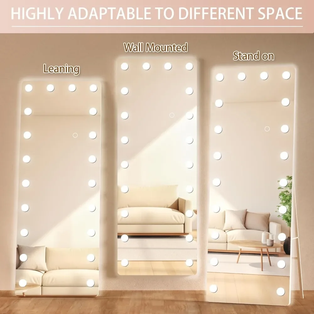 Full Length Mirror with Lights, 67" X 24" Led Standing Mirrors, Mirrors with Bulbs, 3 Colors Temperature, Full Body Mirror