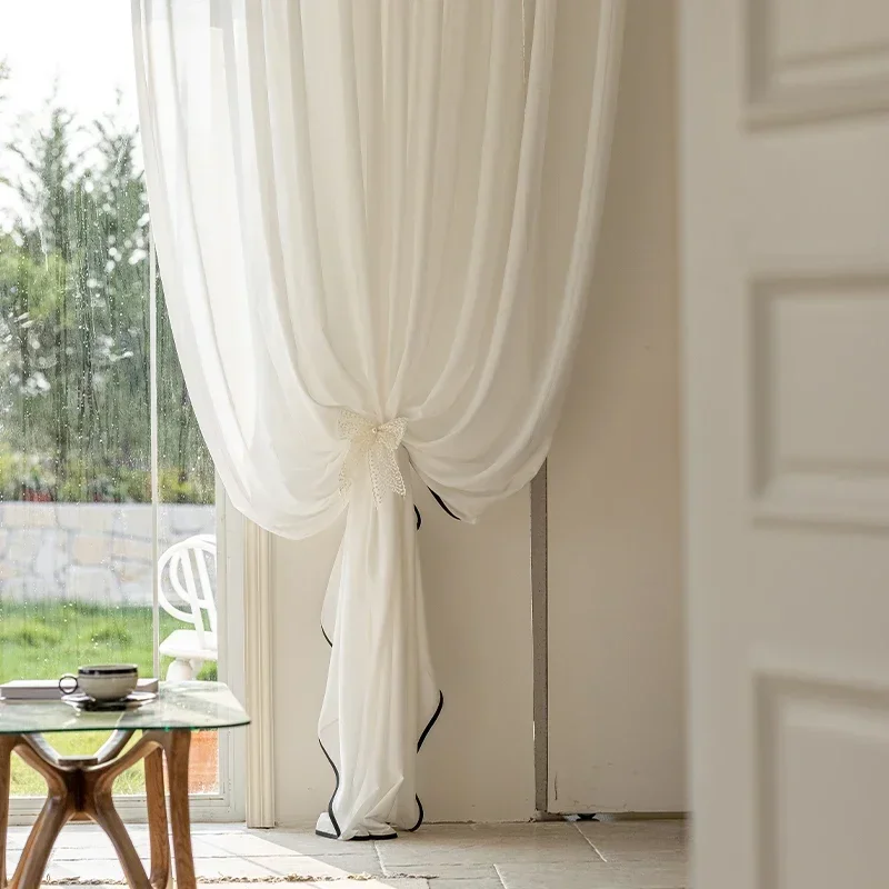 Custom Size Fashion Luxury European White Tulle Light-transmitting and Opaque Curtains for Living Room Bedroom Curtain Decor