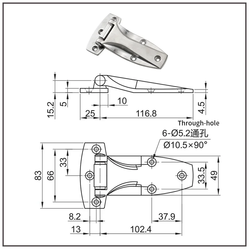 304 Stainless Steel Heavy Duty Door Hinge Thickened Industrial Hinge Bearing High Precision Casting Large Mechanical Equipment H