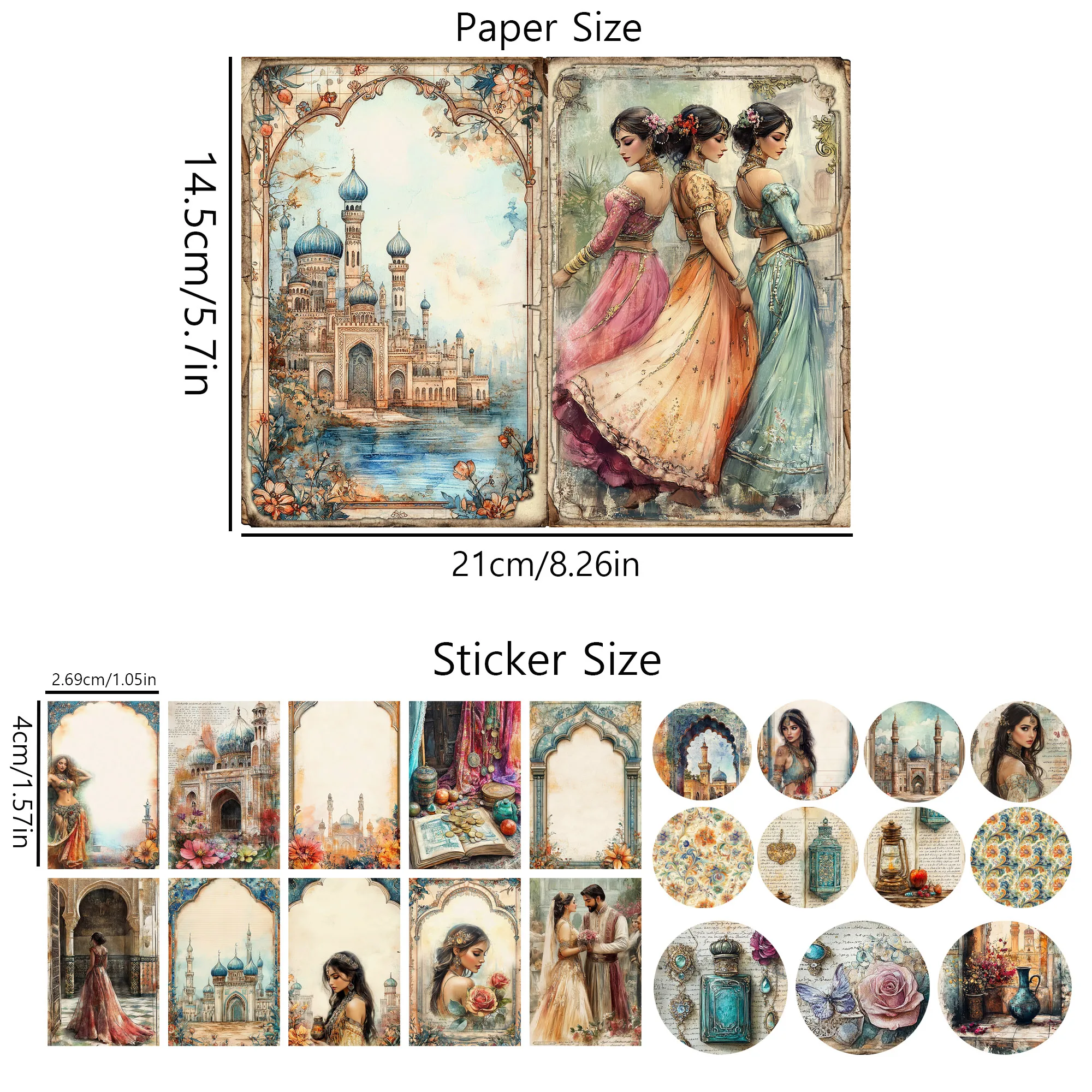 54pieces Vintage Dancing Girl Theme DIY Decor Paper Set With Sticker,Perfect for Arts Crafts,Holiday Party,Scrapbooking Supplies