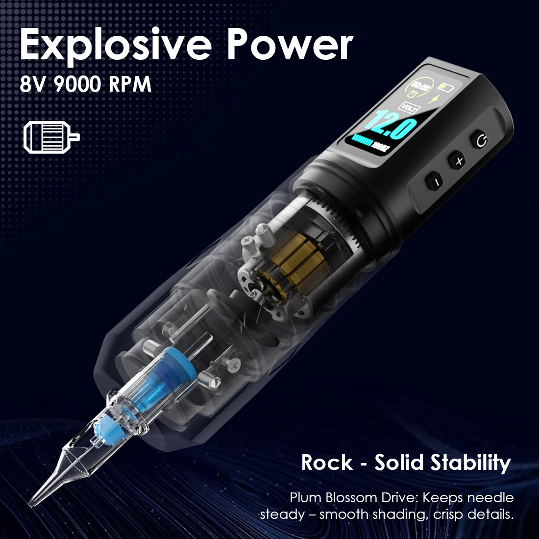 Smart Digital Tattoo Pen Set Wireless Rotary Machine 2.4-4.2mm Adjustable Stroke LCD Color Display 1800mAh Battery Full Tattoo