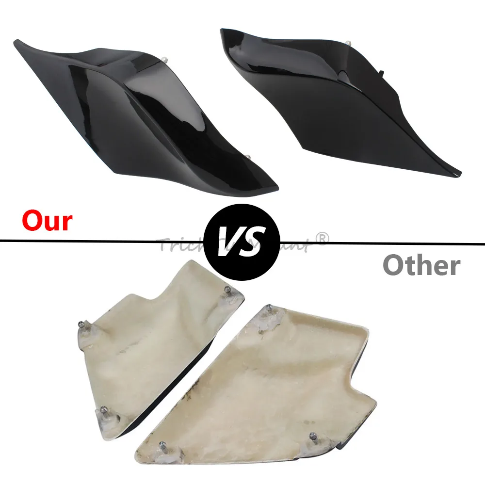 ملحقات الدراجة النارية مجموعة واحدة من أغطية جانبية ممتدة ممتدة من بلاستيك ABS أسود حي مناسب لدراجة Harley Touring Road Glide 2009-2013