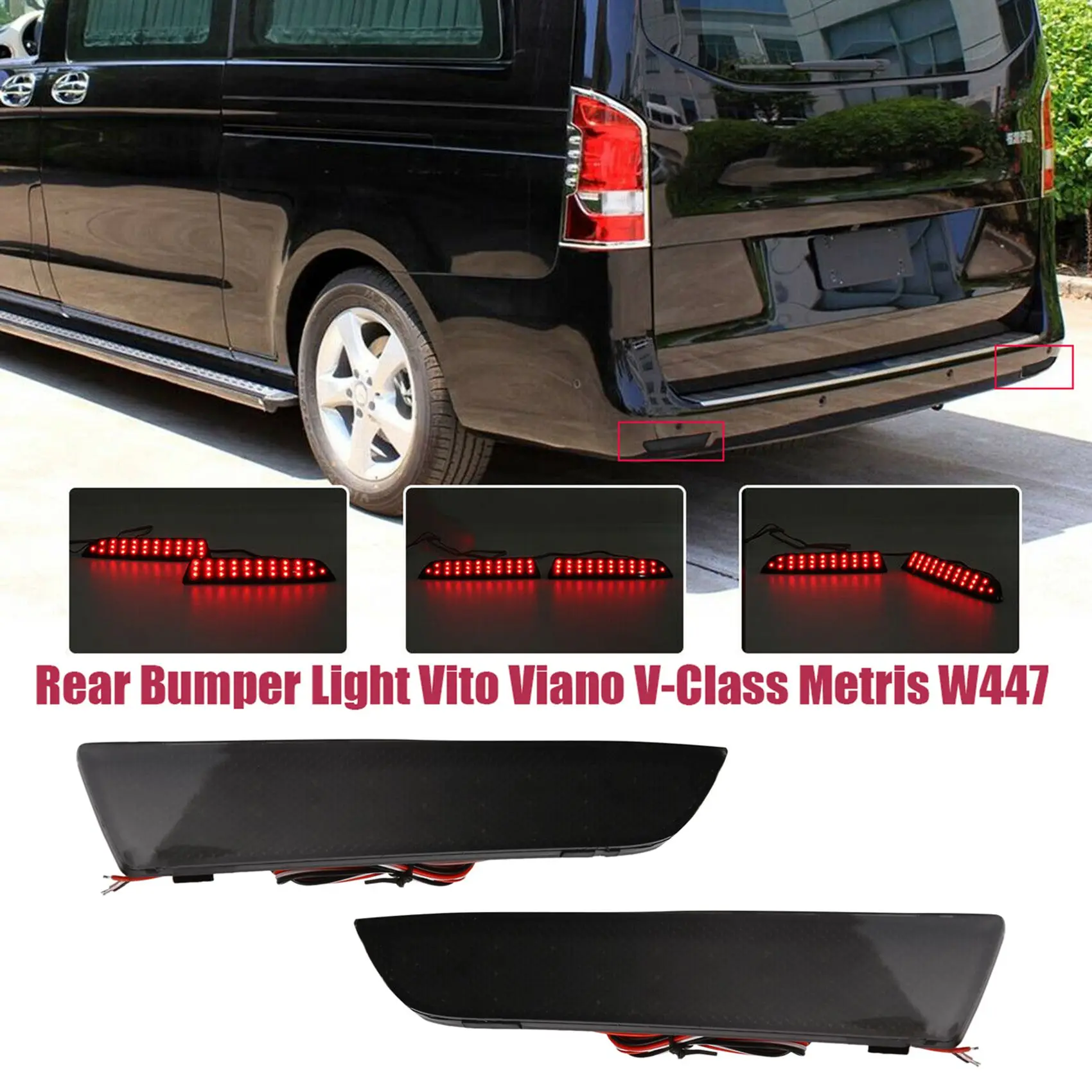 2 buah lampu reflektor Bumper belakang LED lensa hitam LED untuk Mercedes Benz W447 Vito Viano v-class 2014-2019