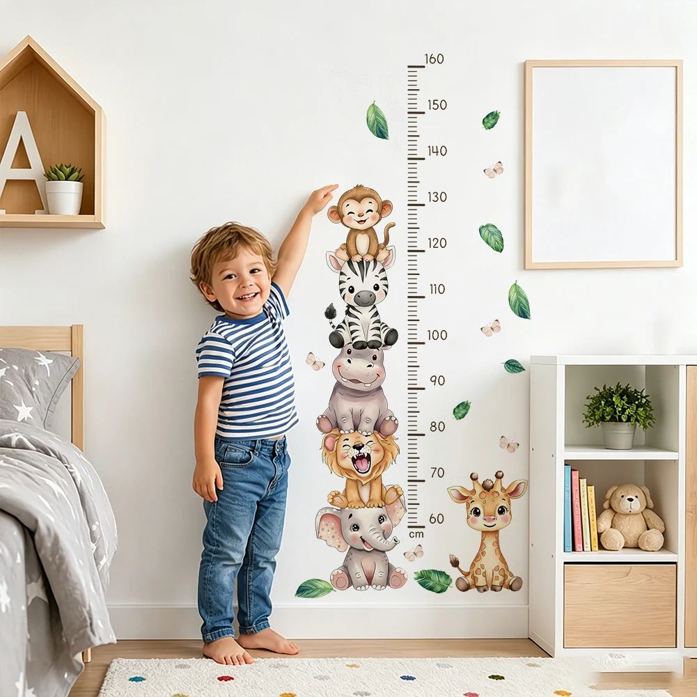Jungle Safari Animals Height Growth Chart Wall Sticker Kids Nursery Height Measure Wall Decal Removable Room Home Decor