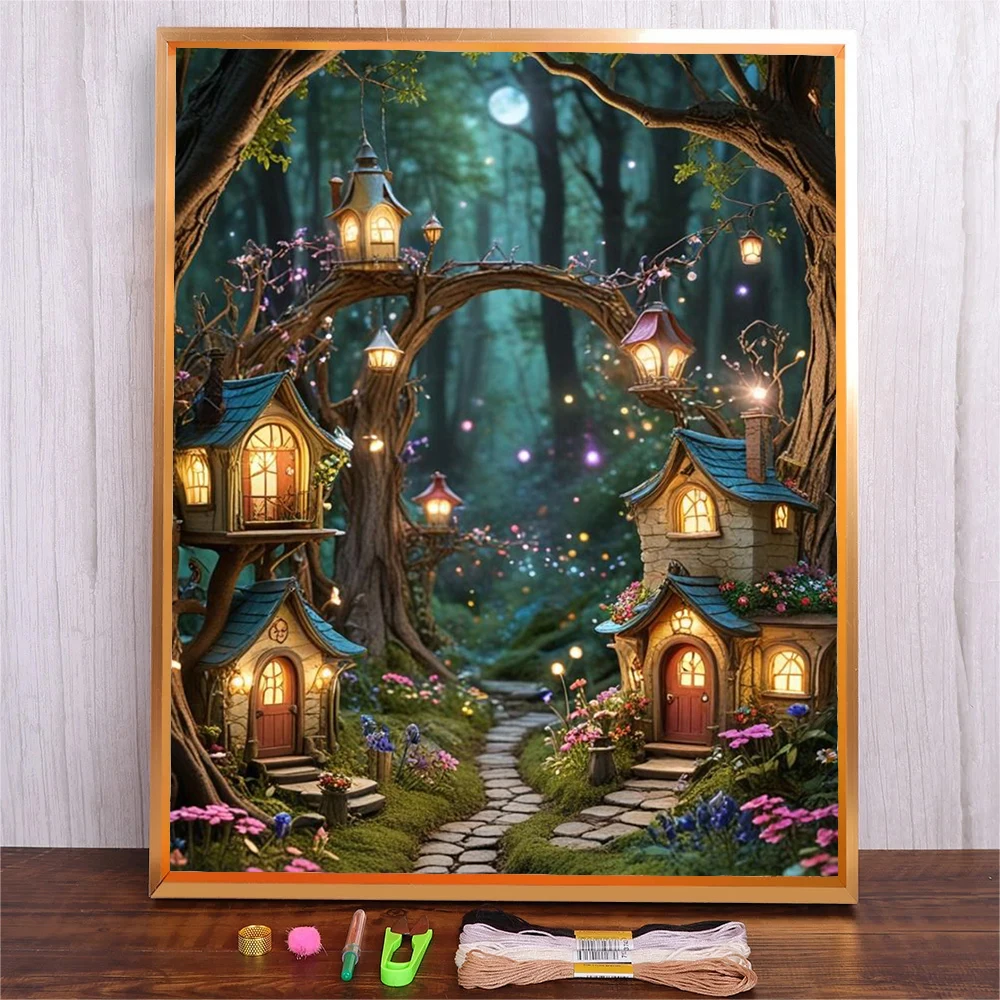 DIY Cartoon Landscape Patterns Embroidery Kits Hand Needlework Gift 14CT 11CT Full Printed Fabric Cotton Thread Cross Stitch Set