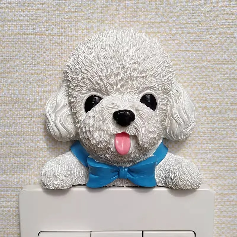 Living room Decor Wall Switch Sticker Cute Teddy Dog Poodle Creative Home Decoration 3D Wall Socket Switch Decorations Sticker