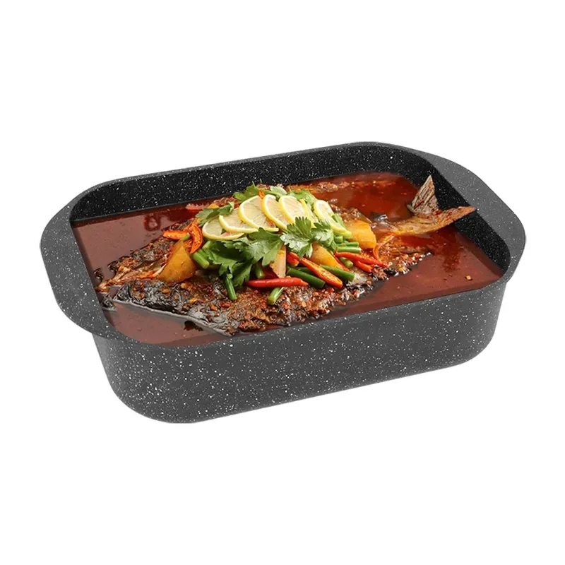 Induction cooker grilled fish plate rectangular Maifan stone color hot pot pot household large capacity multi-function