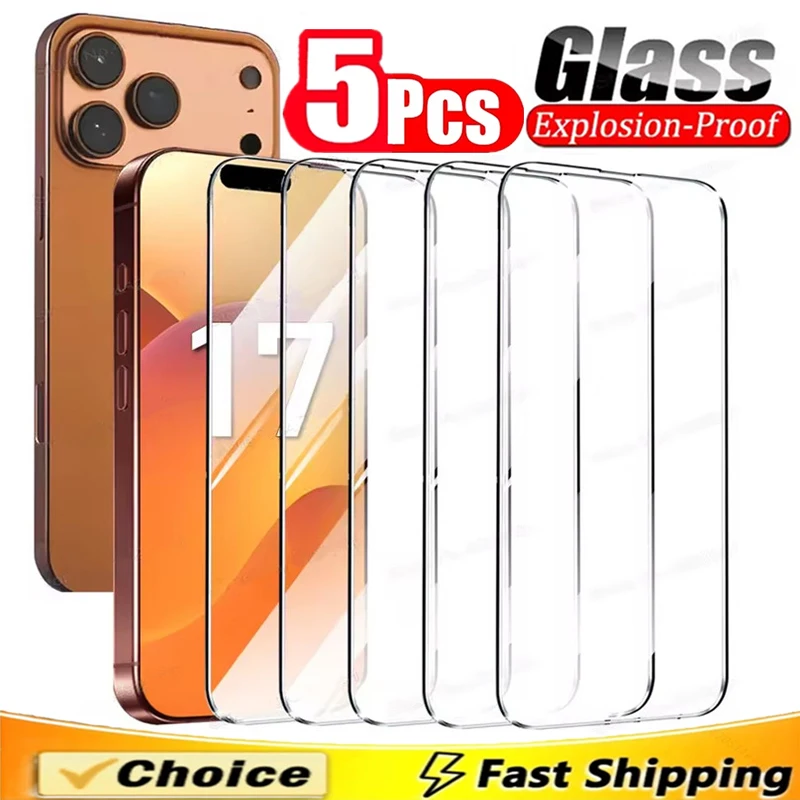 

5PCS Screen Protector for IPhone 17 13 11 12 14 15 16 Pro Max 13 Mini Tempered Glass for IPhone 7 8 14 15 16 Plus X XR XS MAX SE