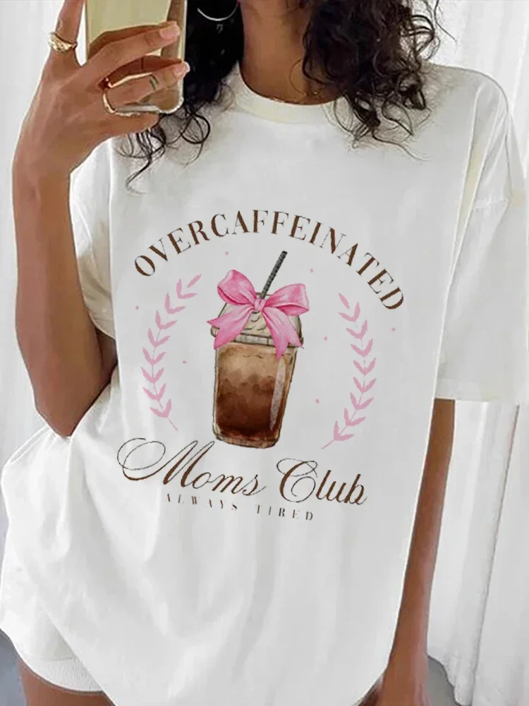 Camiseta de manga corta con estampado de Club Social para mujer, Top de dibujos animados de estilo moderno, versátil, ropa de calle divertida