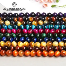 Natural Stone Yellow Red Blue Tiger Eye Bead Round Loose Spacer Beads For Jewelry Making Diy Bracelet Necklace Earring Accessory