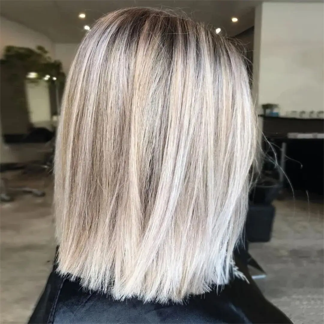 New Style 14 Inches  Ombre White Blonde Synthetic Lace Top Wigs Top Sale Natural Straight Bob Soft Women's Wig Cosplay Party Wig