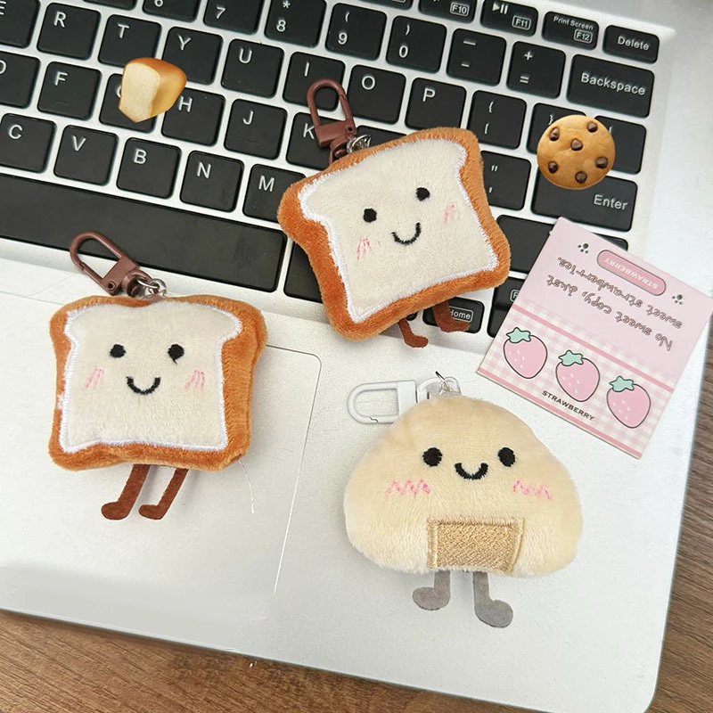 Kawaii Creatieve Pluche Toast Brood Sleutelhanger Leuke Cartoon Pluche Brood Sleutelhanger Hanger Rugzak Decoratie Accessoires Geschenken