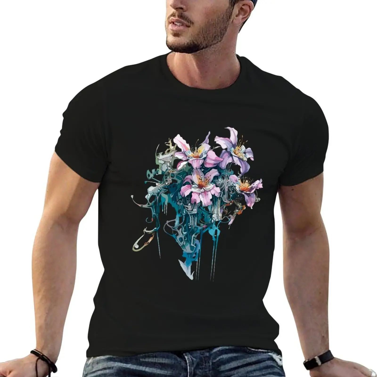 

cotton Cyberpunk graphic man Flowers t cotton shirts Lillies t for man shirt t shirt man percent 100 T-Shirt