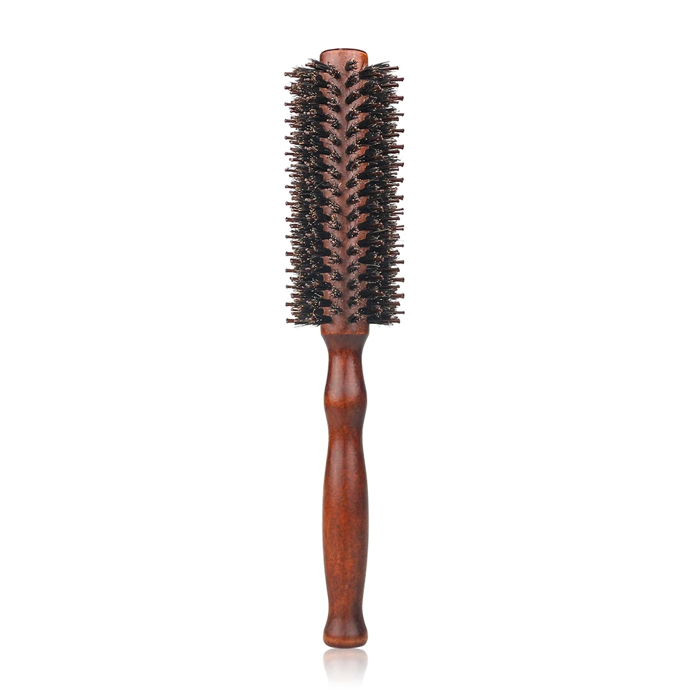 12-stijl Houten Handvat Ronde Rolling Borstel Rechte Twill Haar Kam Varkenshaar Ronde Vat Haar Curling Borstel Kappers Tool