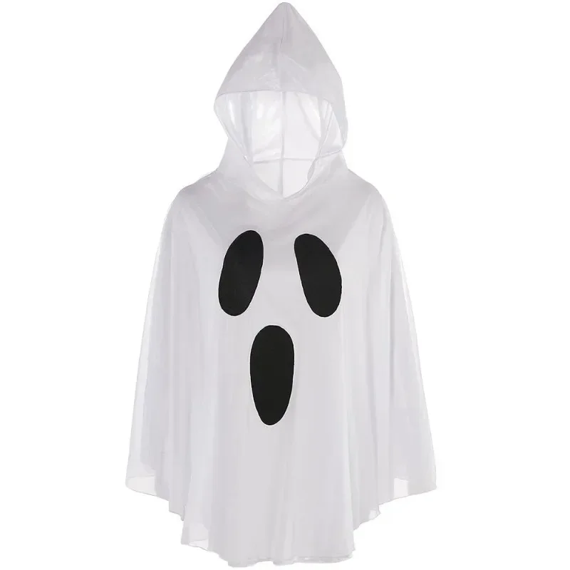 

Halloween White Ghost Cosplay Costume Girls Boys Cloak with Hood Adult Men Women Elf Cos Cape for Carnival Party