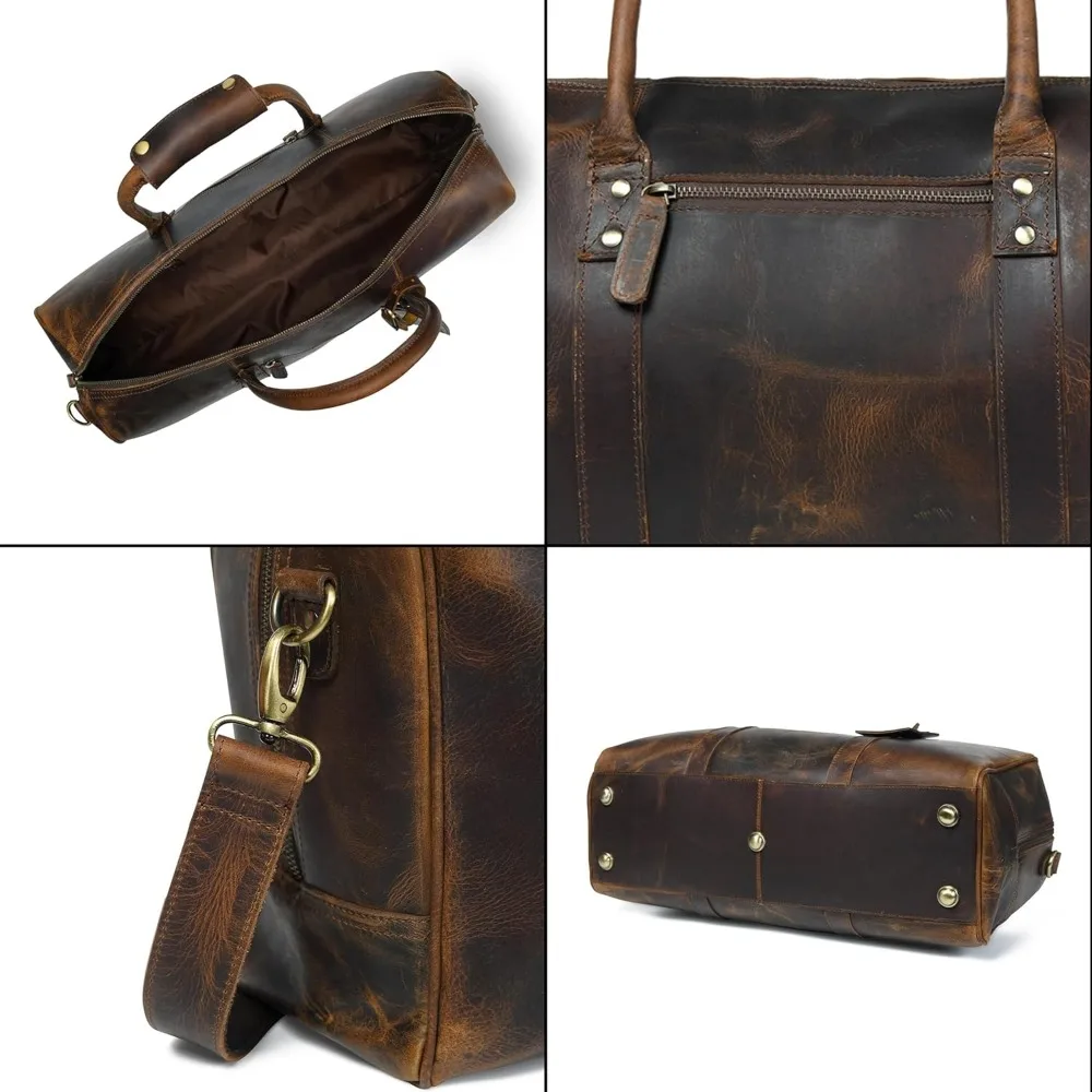 حقيبة دفل من الجلد المحبب بالكامل - حقائب سفر للجنسين طوال الليل وعطلة نهاية الأسبوع لصالة الألعاب الرياضية والرياضة، طراز عتيق من الجلد الطبيعي #6