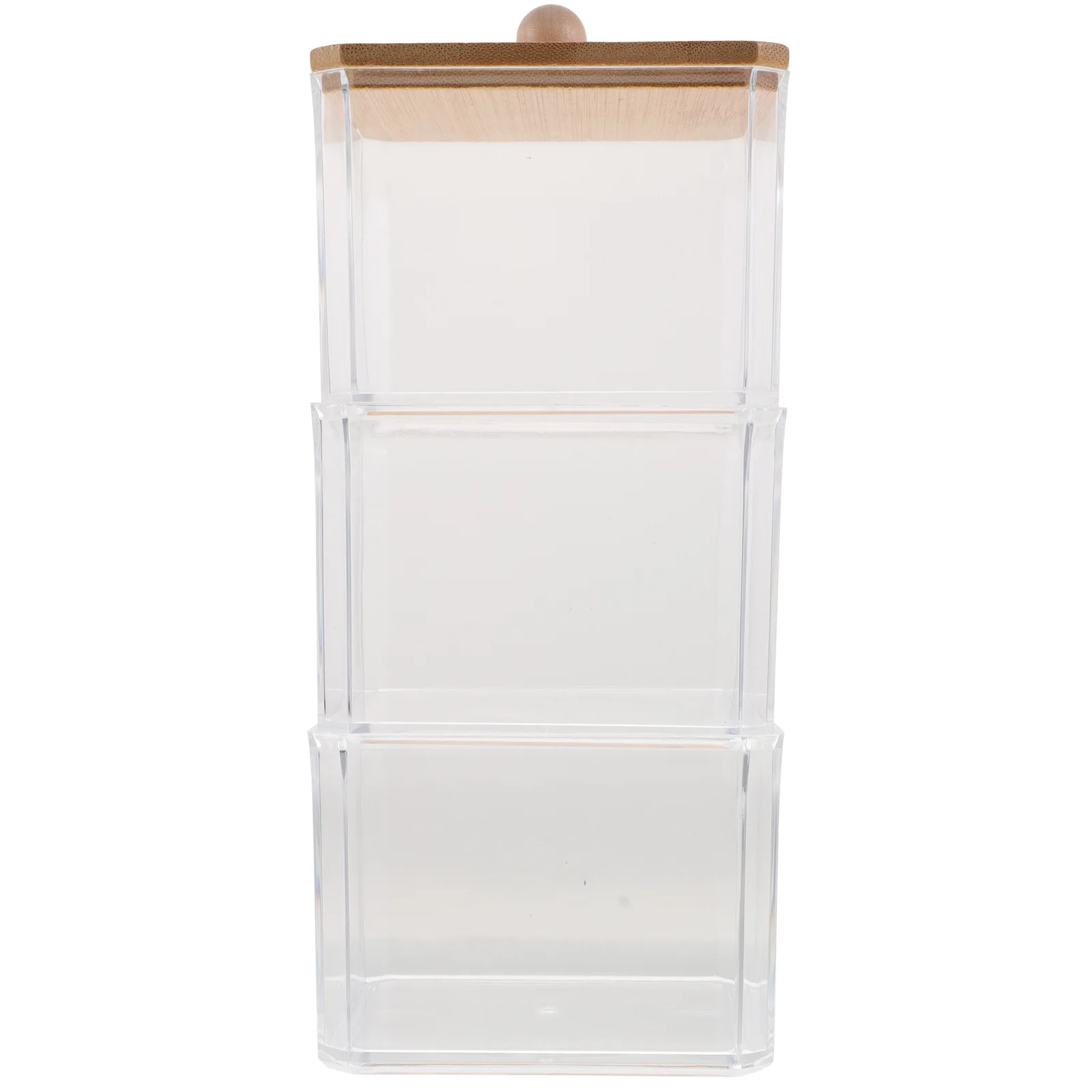 

Clear Three-Layers Cotton Swab Storage Box Bamboo Material Organizer for Cotton Pads Jewelry Trinkets Dressing Table