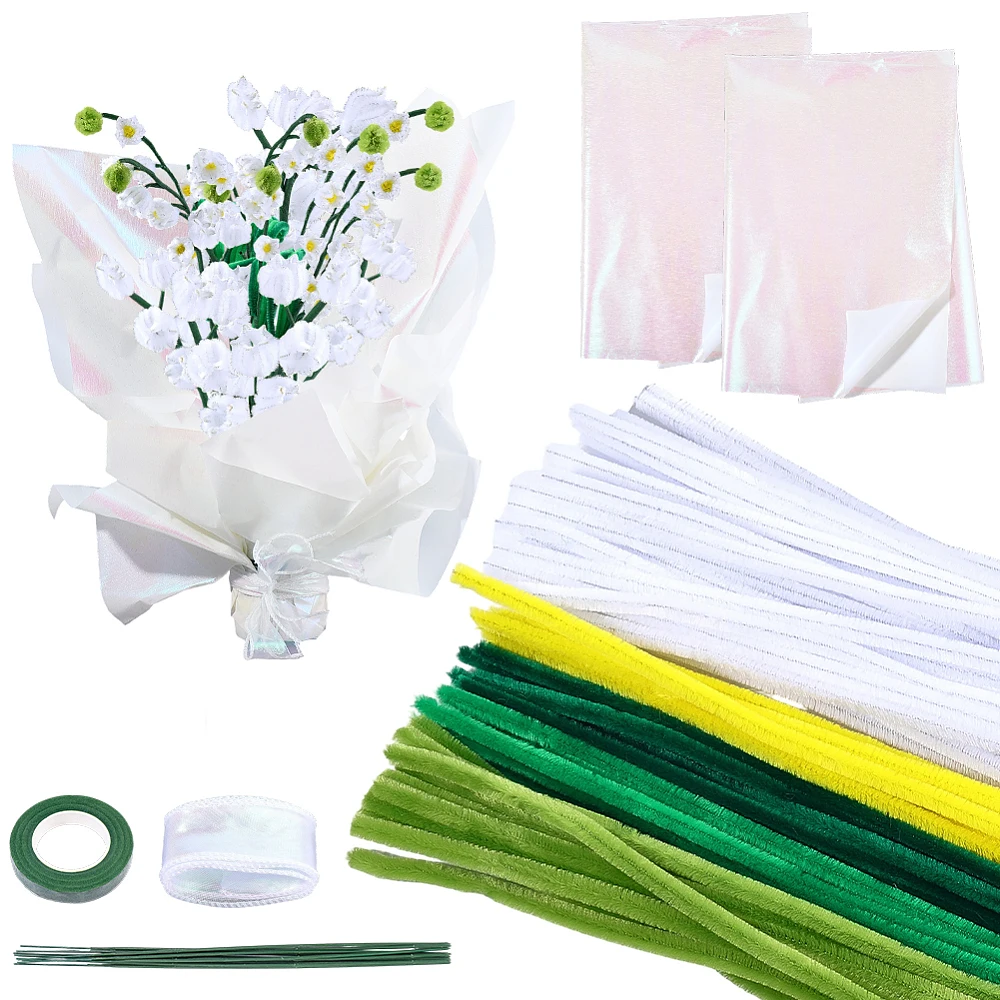 

DIY Chenille Stem Tinsel Garland Craft Kits including Chenille Stem Iron Stalk Flower Rod Nylon Organza Ribbon