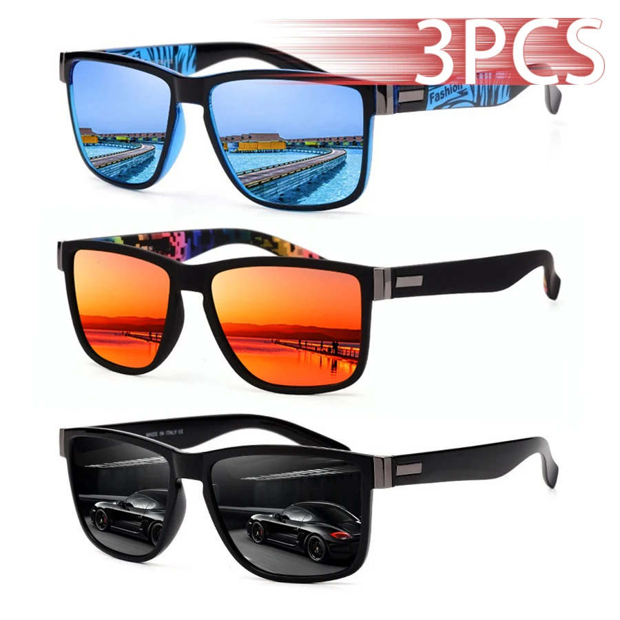 

3 PCS Fashion Vintage Pattern Square Sunglasses Men Women Fishing Driving Man Luxury Brand Designer Sun Glasses UV400 Eyewear ﻿