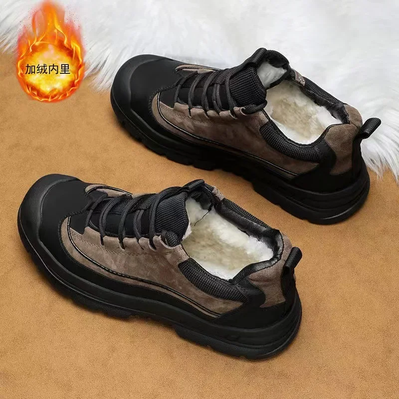 

Новые зимние модные и простые флисовые теплые высокие хлопковые ботинки для мужчин, уличные водонепроницаемые и нескользящие рабочие ботинки для мужчин, размеры 39-42