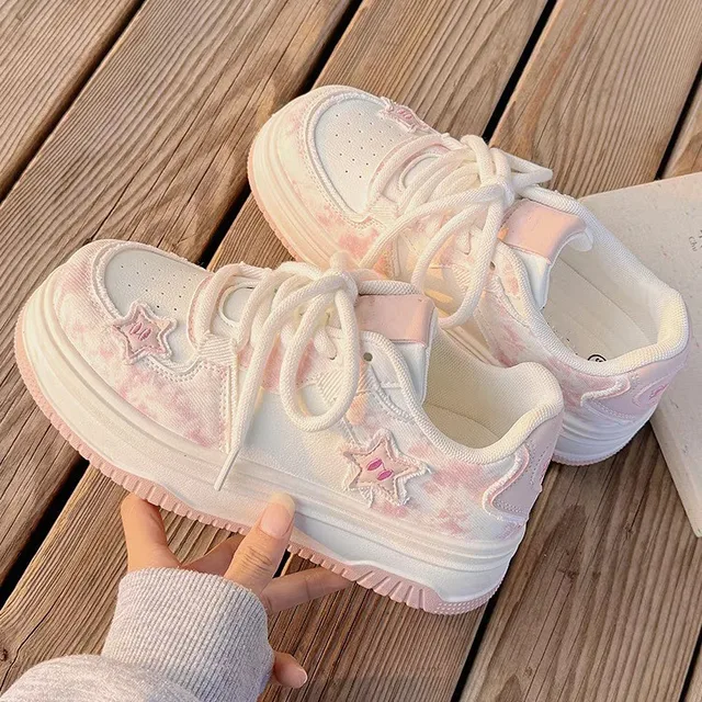 2026 Spring New Platform Sneakers for Women Fashion Casual Pink Shoes Female Lace Designer Chunky Sneakers Shoes Woman