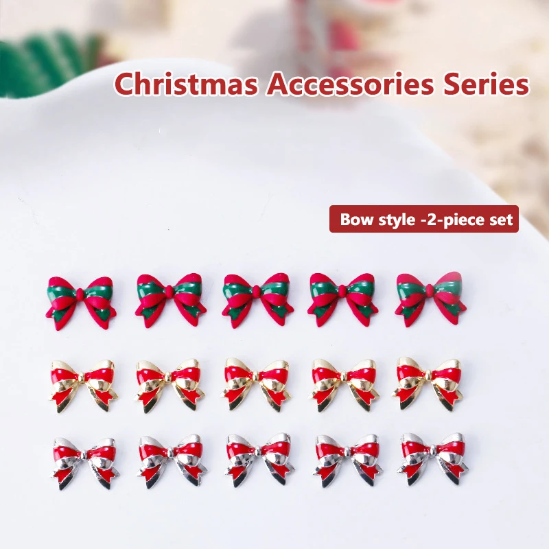 2pcs Christmas Nail Zircon Charms Luxury Bow Antlers Snowman Gloves Christmas Tree Nail Gem Ornament New Year Nail Art Accessor