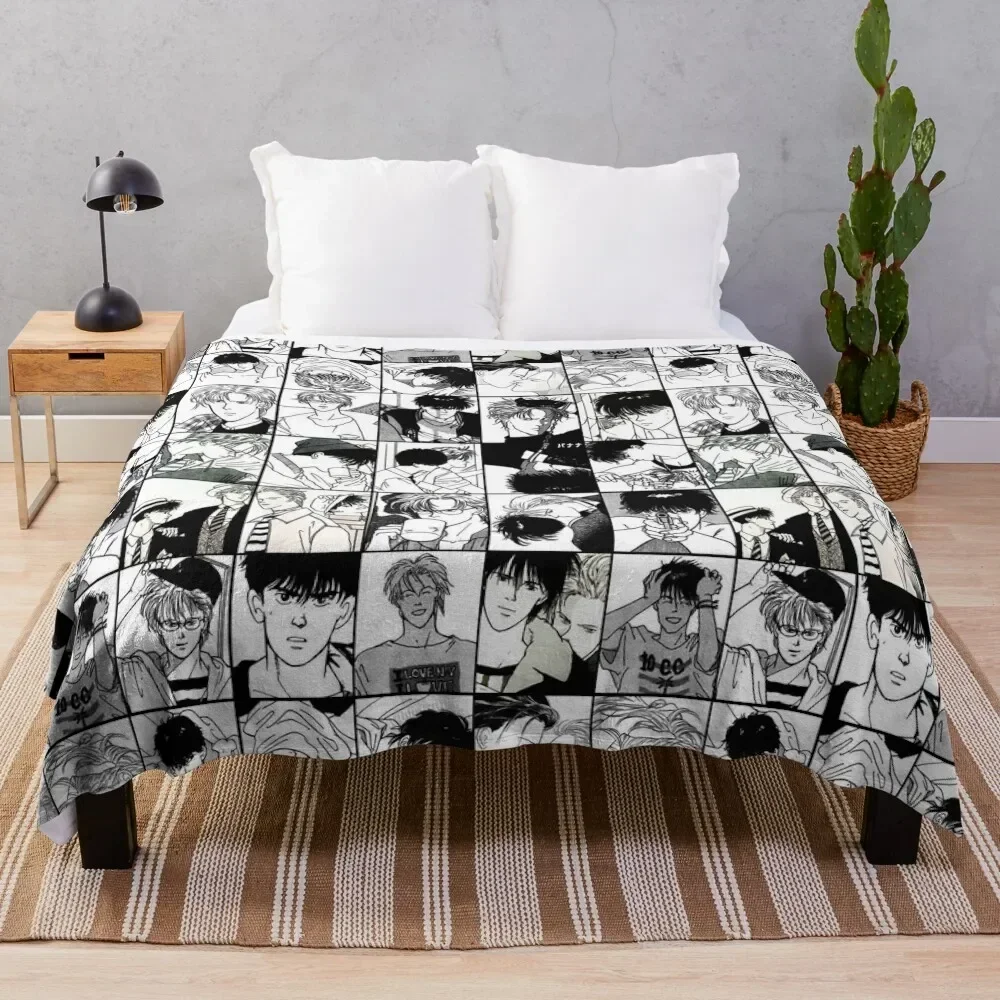 Ash and Eiji- collage black and white version Throw Blanket Beach Sofas funny gift Luxury St Blankets