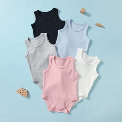 Newborn Baby Clothing Boy Girl Vest Infant Romper Cotton Solid Color Sleeveless Onesie 0-24 Months Jumpsuit 2 Pieces