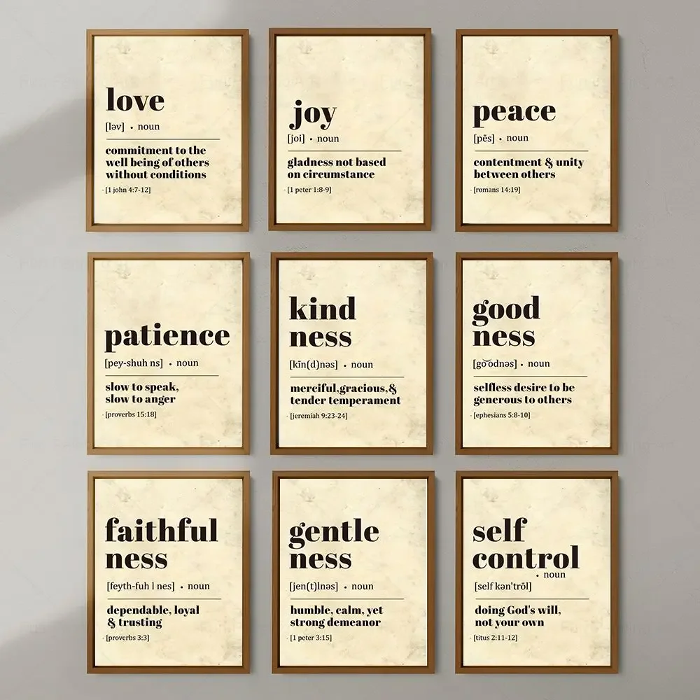 Bible Verse Poster Fruits of the Spirit Prints Love Joy Peace Scripture Wall Art Christian Quotes Painting Living Room Posters