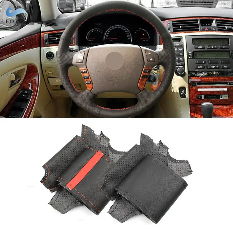 Hand Sewing Car Steering Wheel Cover For Toyota Crown 2005 2006 2007 2008 2009 Black Perforated Leather Interior Accessories