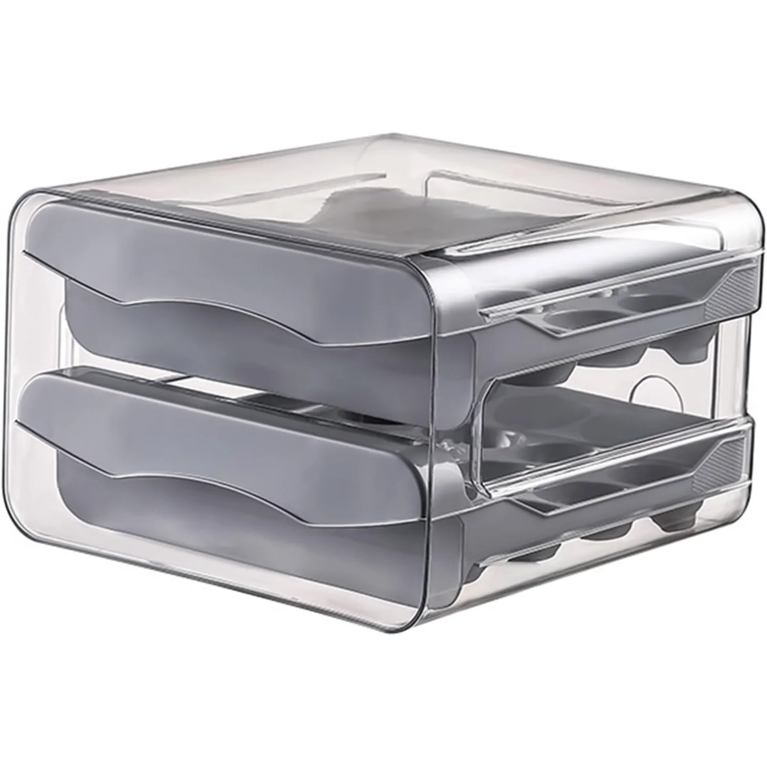 Egg  Case Refrigerator Organizer  Double Layers Transparent  32 Grids Large Capacity Food Grade Pull Out Drawer Type Stable Stac