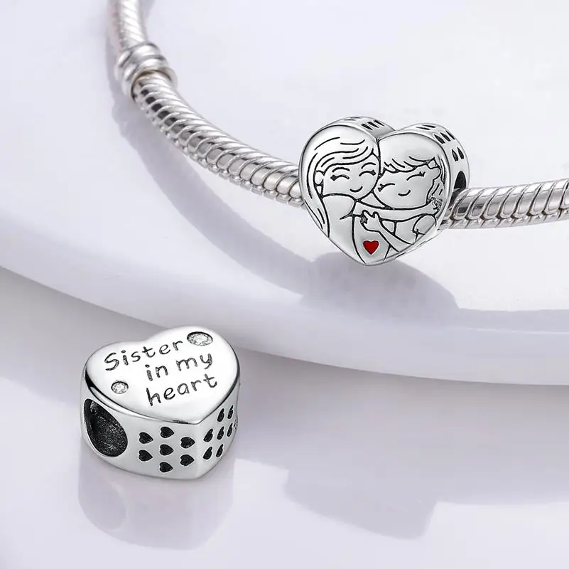 Silver Plated Colorful Love Heart Shape Charm Beads Lover Girl Boy Dangle Fit Bracelet Necklace Jewelry Marking