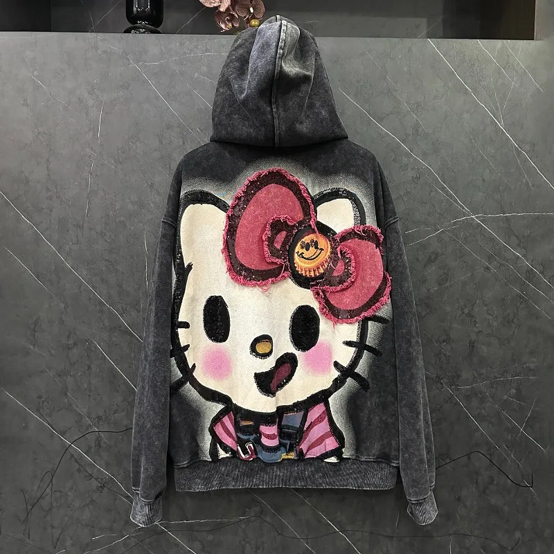 2025 Autumn Heavy Industry New Cartoon Hooded Cardigan Sweatshirt Jacket For Women's Loose Casual Age-Reducing Zipper Top Hoodie