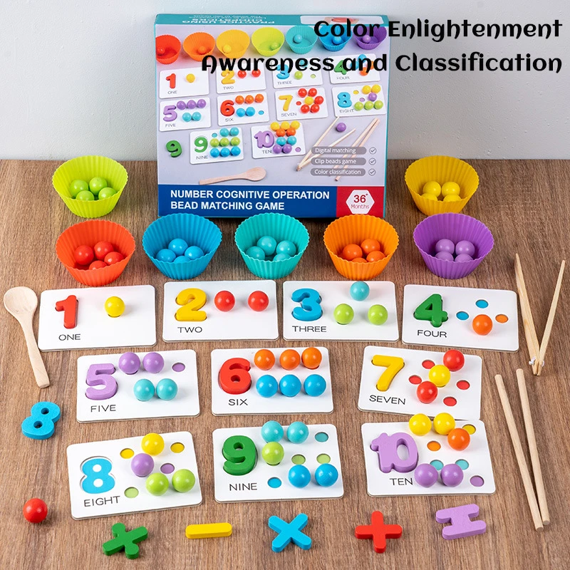 Montessori-Madeira Clip Beads Brinquedo para Crianças, Contagem Matemática, Treinamento Motor Fino, Classificação de Cores, Sensorial Presentes Educativos