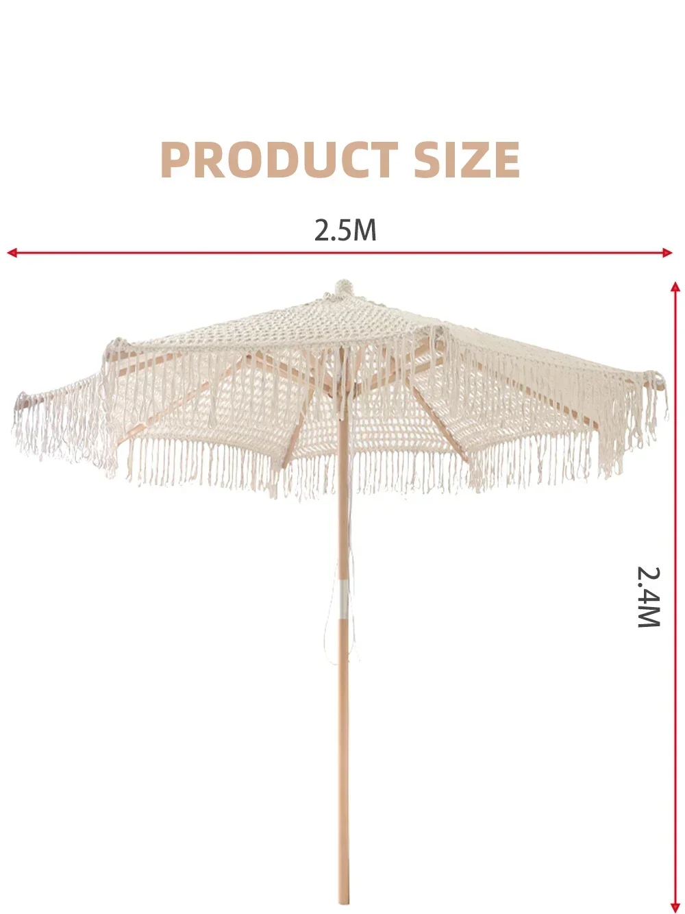 Bohemia cotton rope macrame parasols 2.5m wooden pole handmade tassels woven canopy beach umbrella with macrame fringe