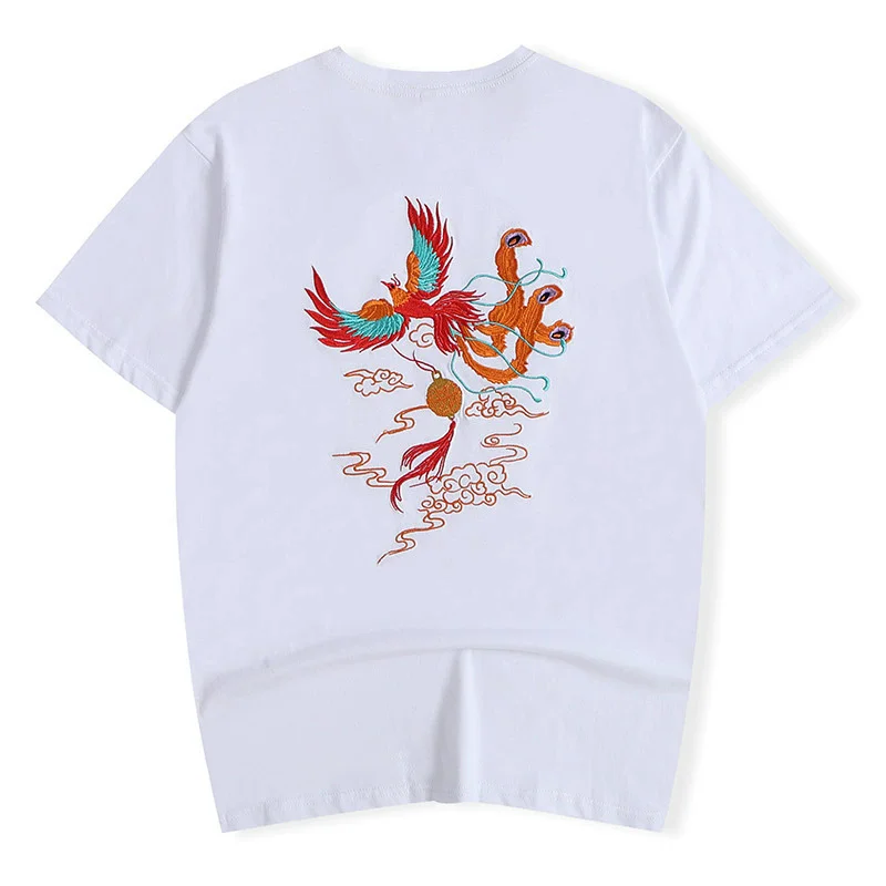 Phoenix Embroidery Cotton T Shirt For Men Short Sleeve Streetwear Summer Top Quality Comfortable Unisex Tees Camisetas De Hombre