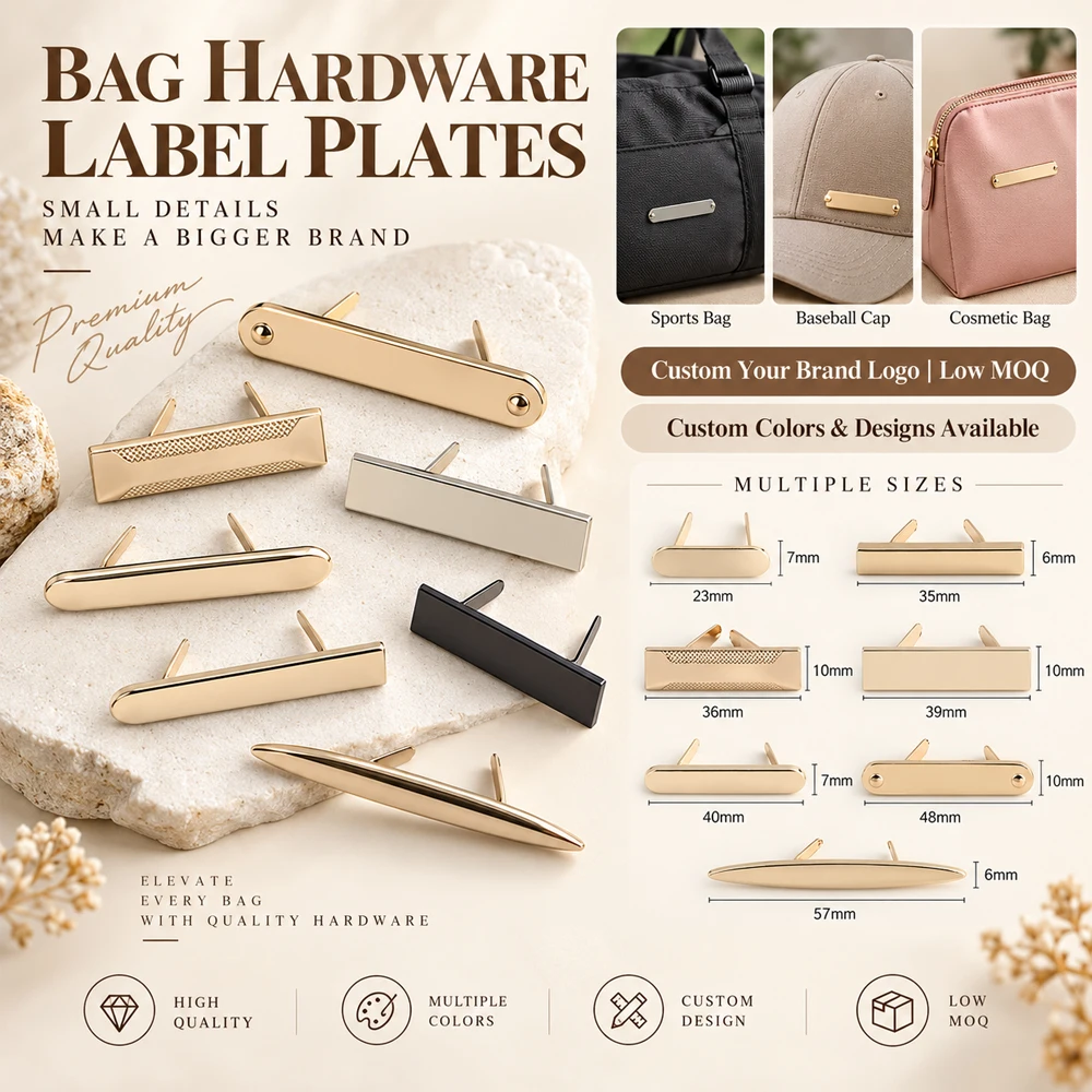 50PCS Rectangle Metal Laser Stamping Labels Tags For Leather Hat Bags Purse Customize Name Handmade Logo With Spacer Accessories