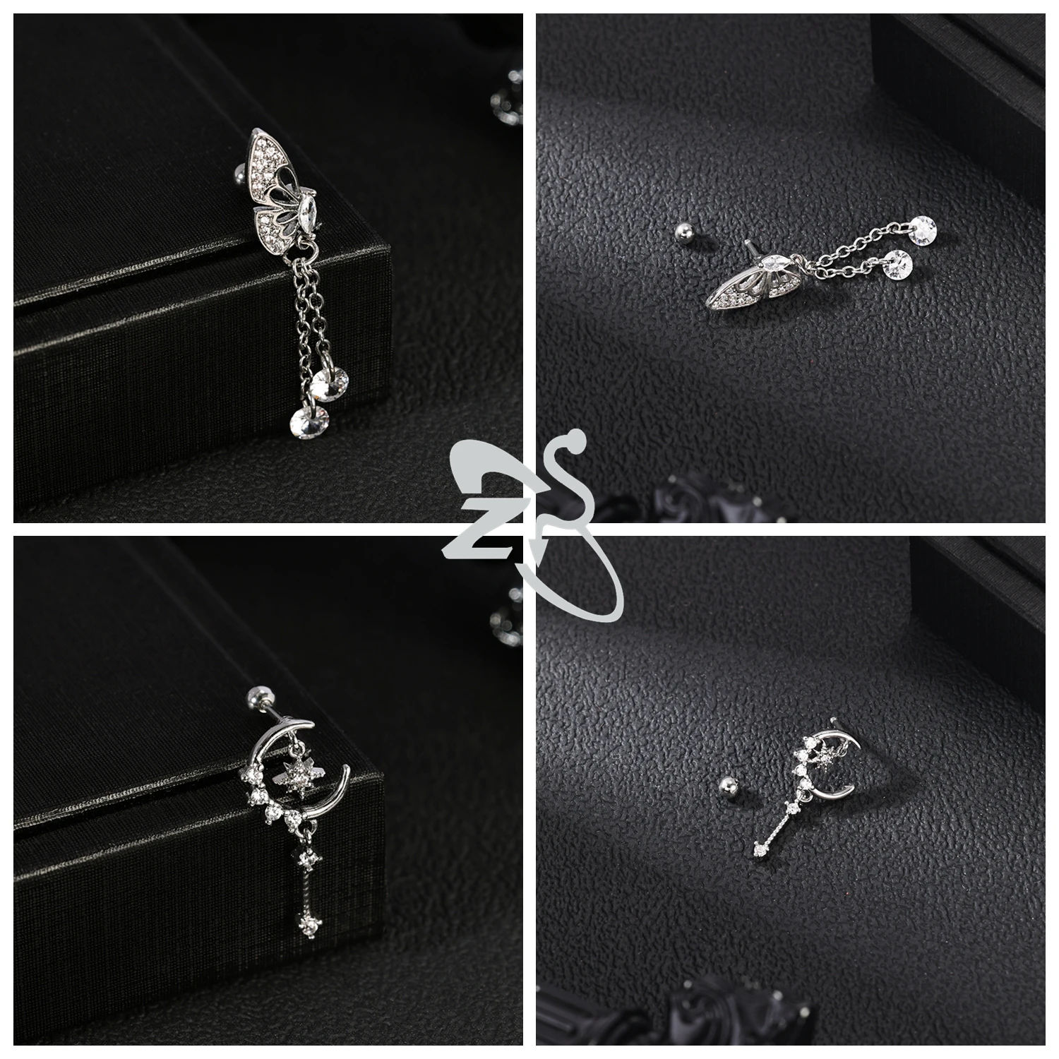 ZS 1 Stück 20 g süßer Herz-Ohrstecker für Kinder und Frauen, rosa CZ-Kristall-Ohrringe, Ohrknorpel, Helix, Conch-Piercing-Schmuck