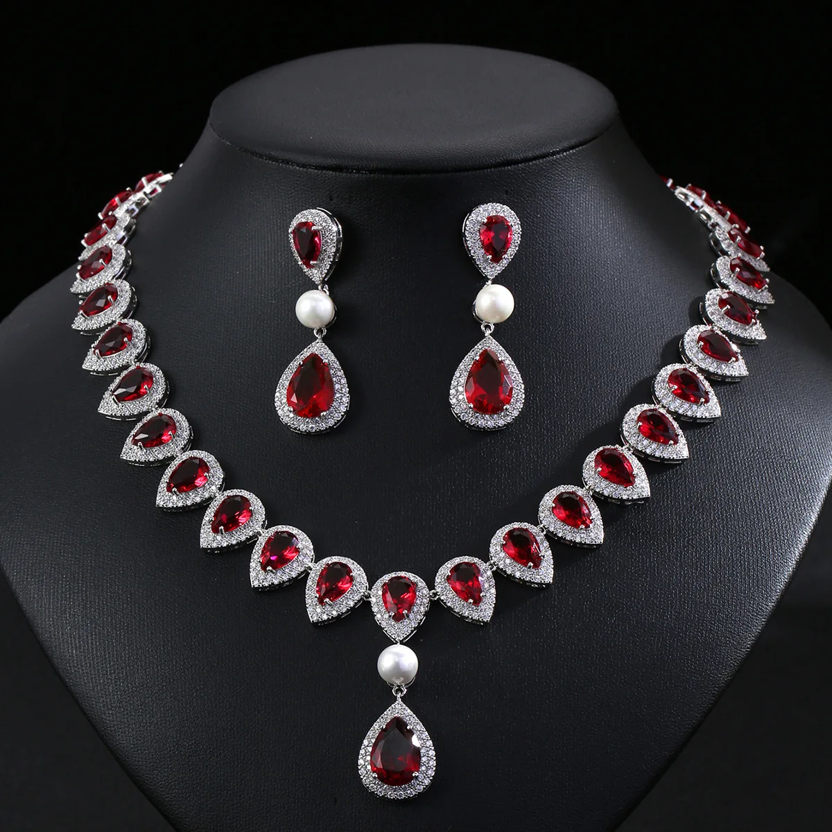 عبر الحدود الأوروبية والأمريكية الزركون قلادة القرط مجموعة، الراقية فستان الزفاف الزفاف، مجوهرات مأدبة، مجوهرات اللؤلؤ fo #4