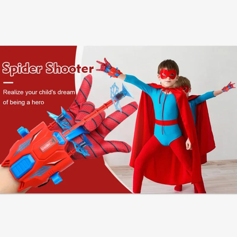 Marvel Kids Suction Cup Gloves Soft Bullet Gun Launcher Anime Hero Spider-Man Wrist Infrared Dual Launcher Holiday Gift Toy