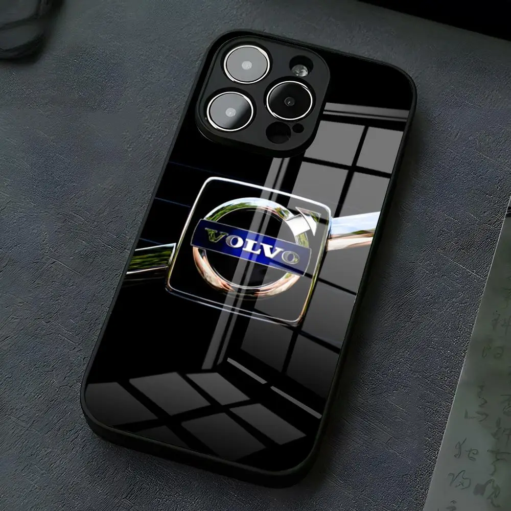 Fajne etui na telefon z logo V-VolvoES do iPhone 17 Pro Max 16 15 14 Pro Max 13 11 X Xs Xr 8 7Plus, szklana obudowa — zdjęcie produktu 3