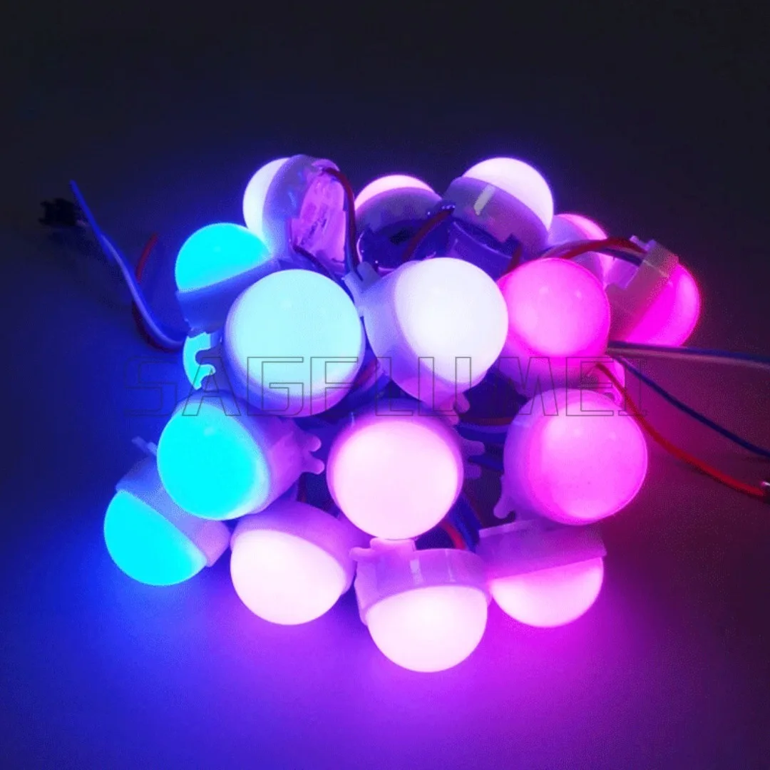 Waterproof IP68 20pcs/String LED Pixel Module 3LEDsFull Color 30mm Diffused DC12V WS2811 RGB led lamp string D30MM Modules 5050