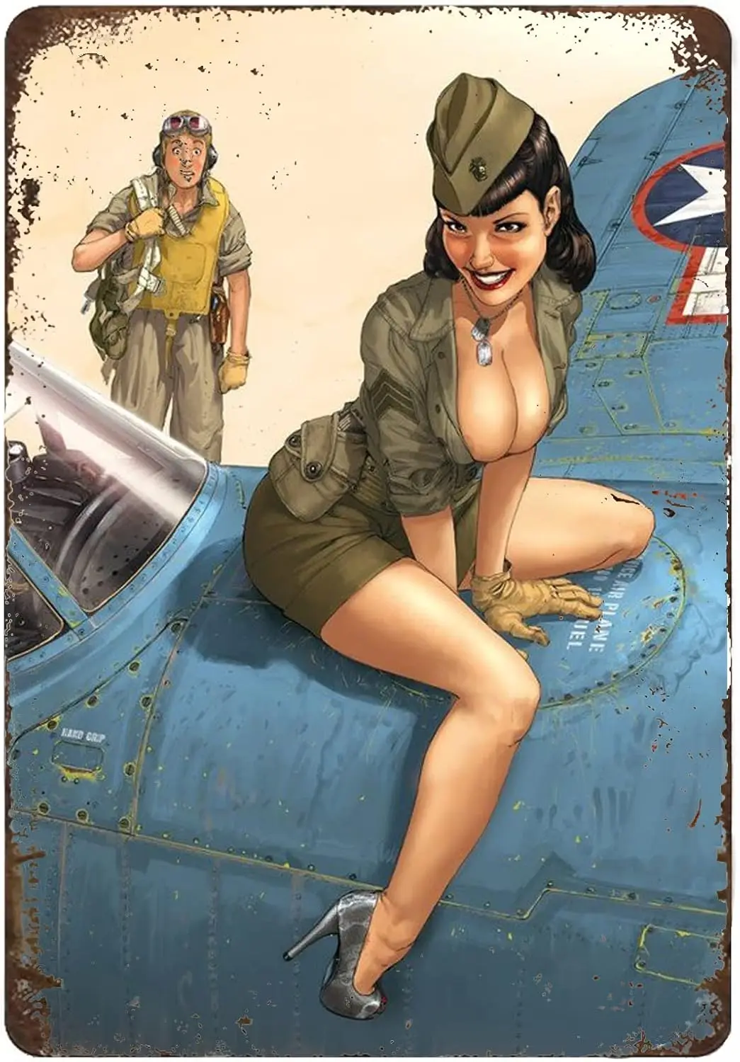 Vintage Tin Signs Pin Up Girl Military Sexy Hot Girl Metal Signs Nice Lady Wall Man Cave Decor Smiling Female Soldier World sign