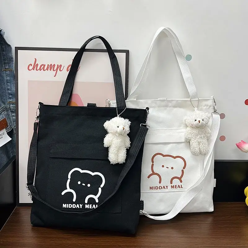 INS cartoon bear print canvas bag schoolgirl messenger bags can double shoulder single shoulder large capacity tot