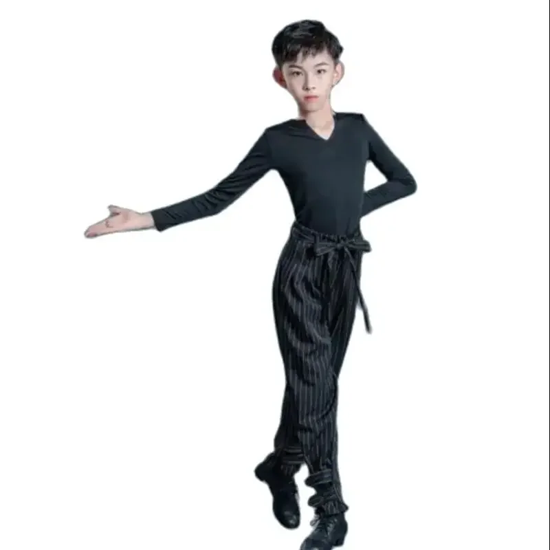 Bambini costume latino bambini camicia latina vestito e pantaloni a righe vestiti da competizione di danza latina