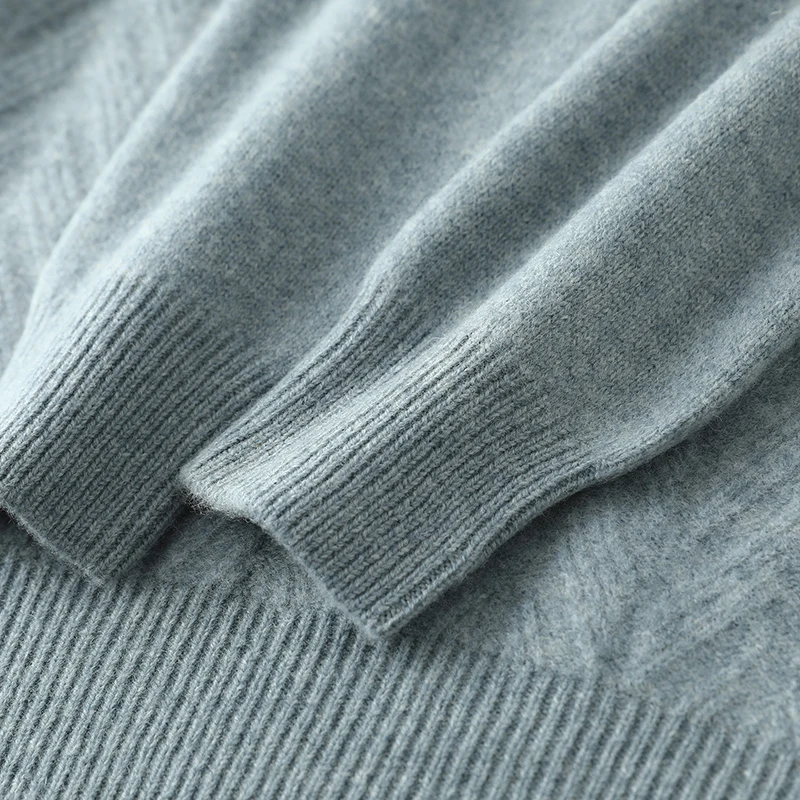Jersey grueso con punto de Cable y cuello en V para hombre, prendas de punto de lana merina de 100% para otoño e invierno, ropa informal, suéter cómodo y suave y cálido