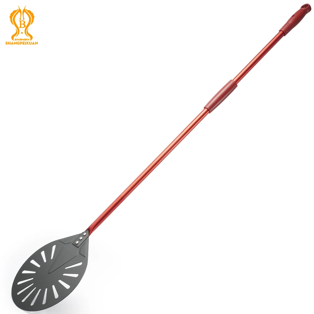 

SHANGPEIXUAN 9 Inch Turning Peel Perforated Pizza Shovel Aluminum Alloy Red Handle Pizza Peel Pizza Tools Oven Accessories